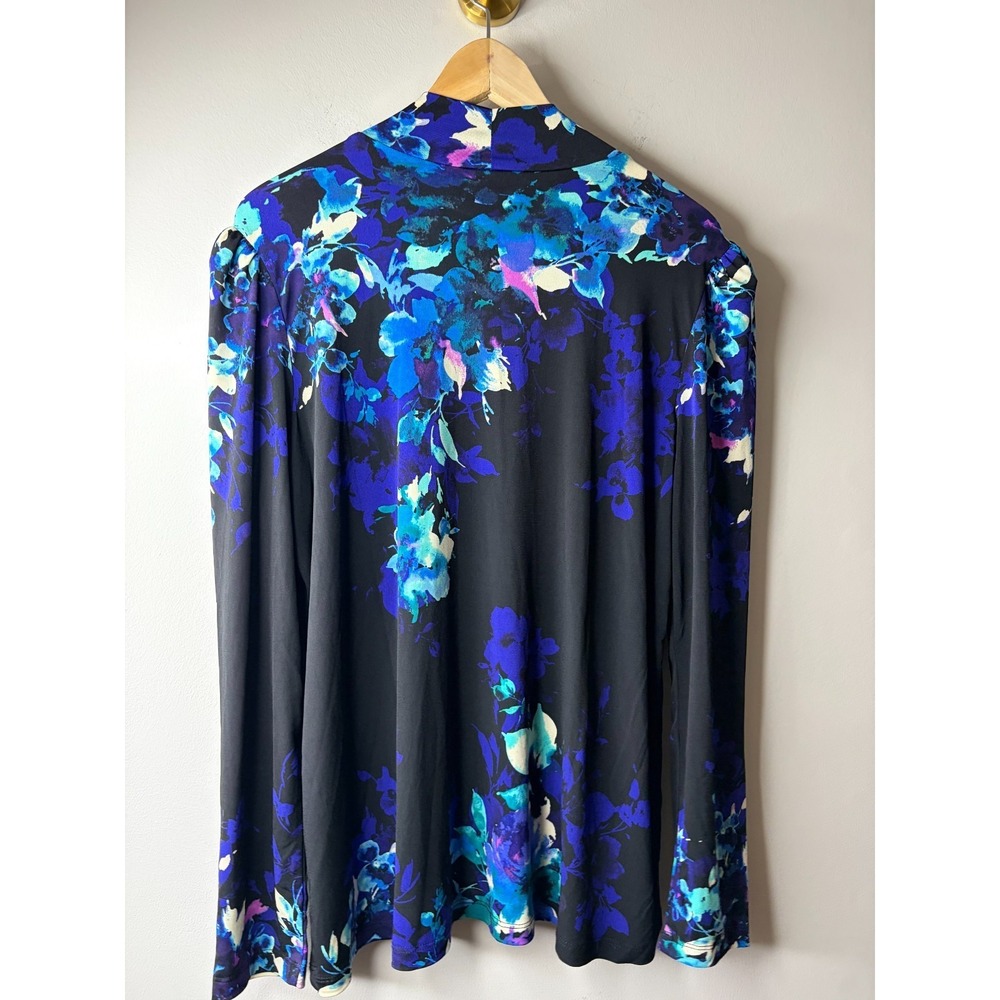 Susan Graver Printed Liquid Knit Puff Sleeve Mock Neck Top Iris/Black:L #198-U - Picture 4 of 4